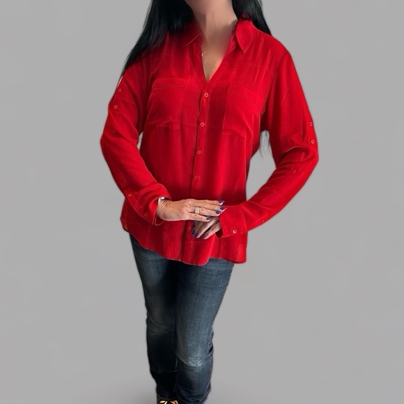 Express Portofino Button Down Red Shirt. Size Large - Picture 5 of 10